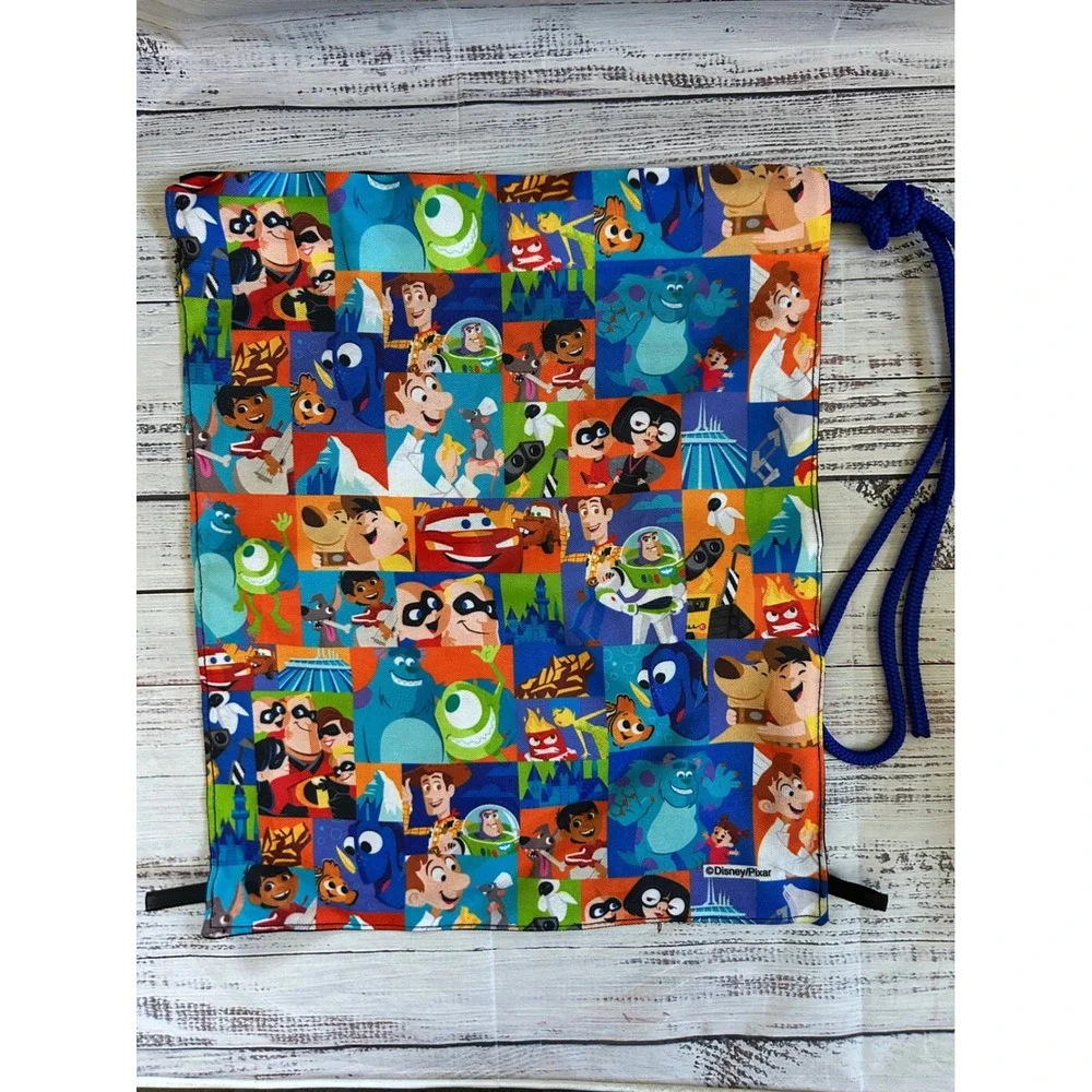 Disney Pixar Drawstring Canvas Bag Colorful Print Toy Story Monsters Inc Cars